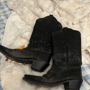 Old West Black Leather Cowboy Boots